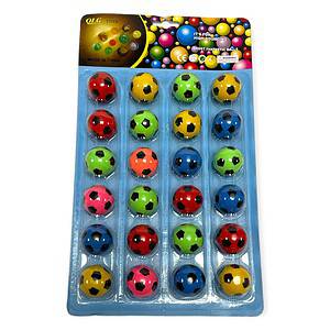 BALL 32MM HIGH BOUNCE SOCCER 24PCE ON CARD