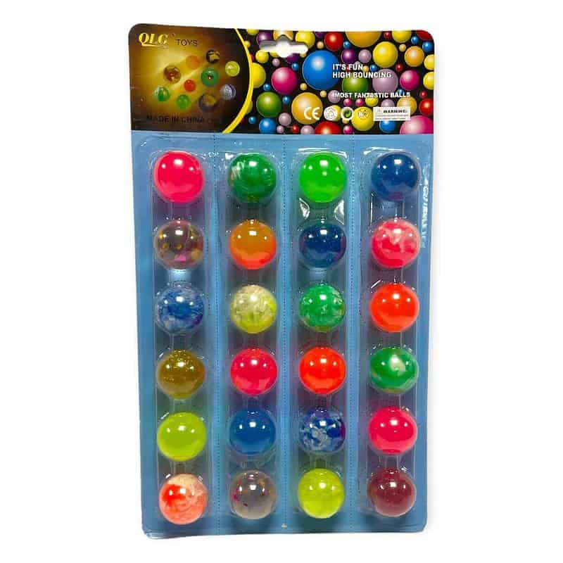 BALL 32MM HIGH BOUNCE RAINBOW NEON 24PCE ON CARD