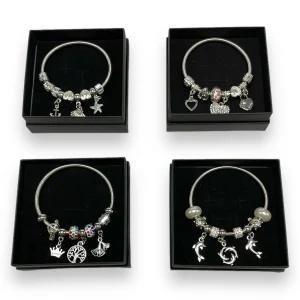 BRACELET CHARMS SILVER BOXED 4 ASSTD COLS (CTN QTY 60)